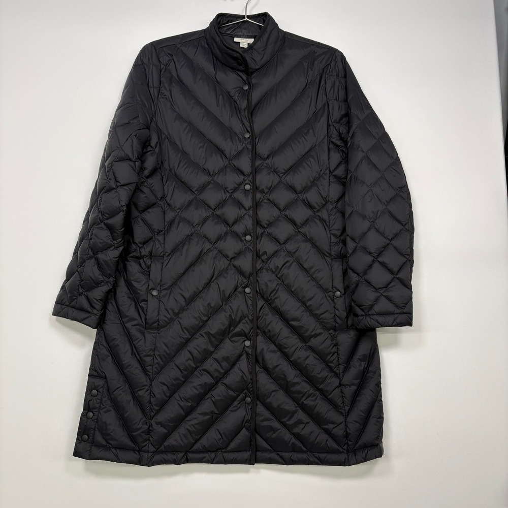 J. Jill Women Puffer Coat Size M Black Quilted Down Snap Front WJT169861